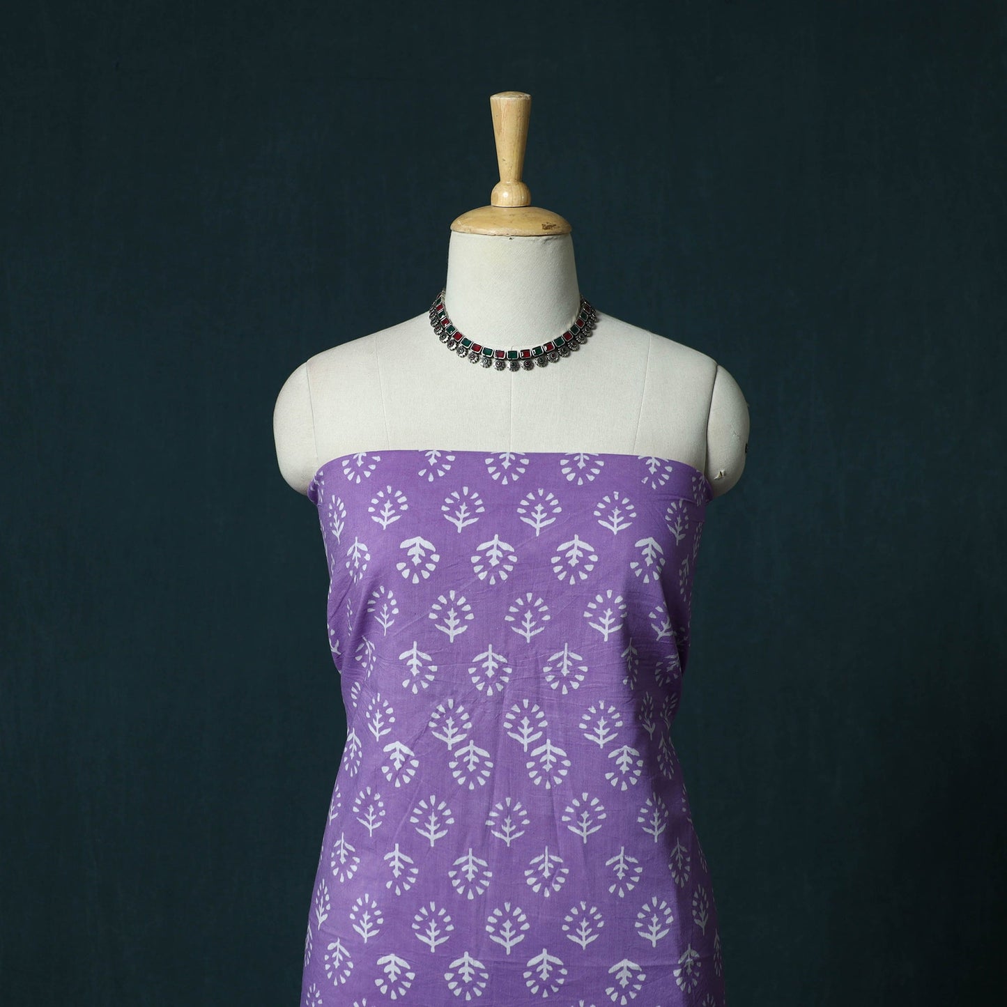 Hand block jaipur print cotton 3pc unstitched dress