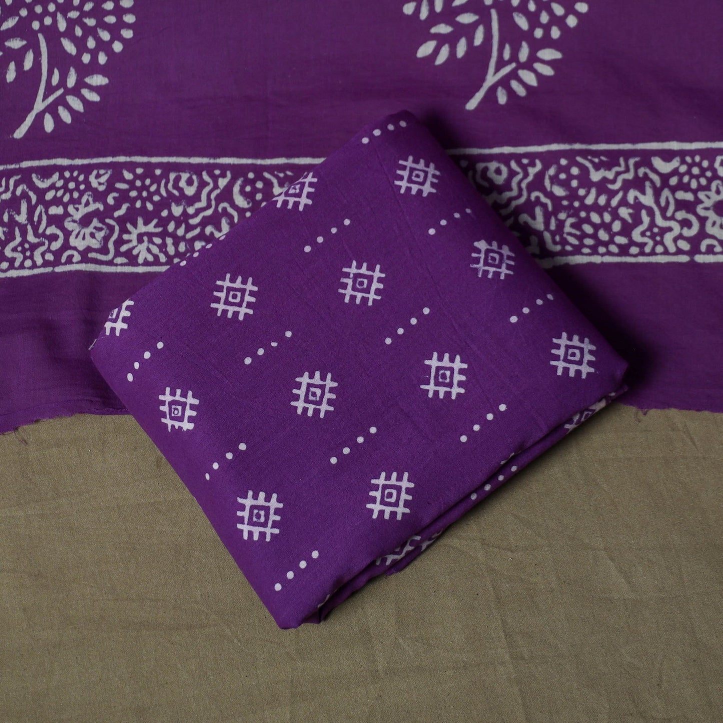 Hand block jaipur print cotton 3pc unstitched dress