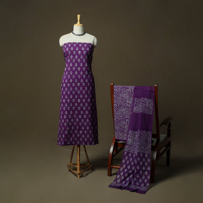 Hand block jaipur print cotton 3pc unstitched dress