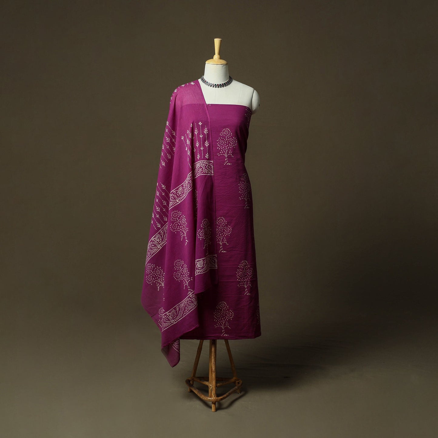 Hand block jaipur print cotton 3pc unstitched dress