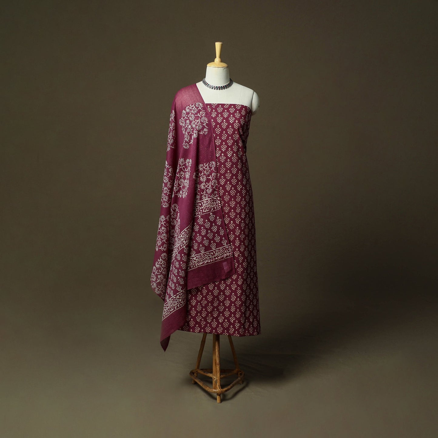 Hand block jaipur print cotton 3pc unstitched dress