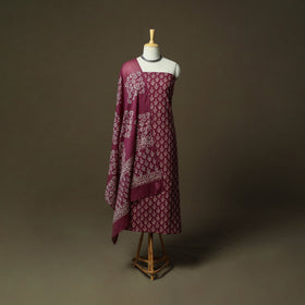 Hand block jaipur print cotton 3pc unstitched dress