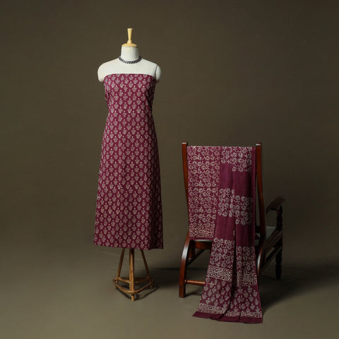 Hand block jaipur print cotton 3pc unstitched dress