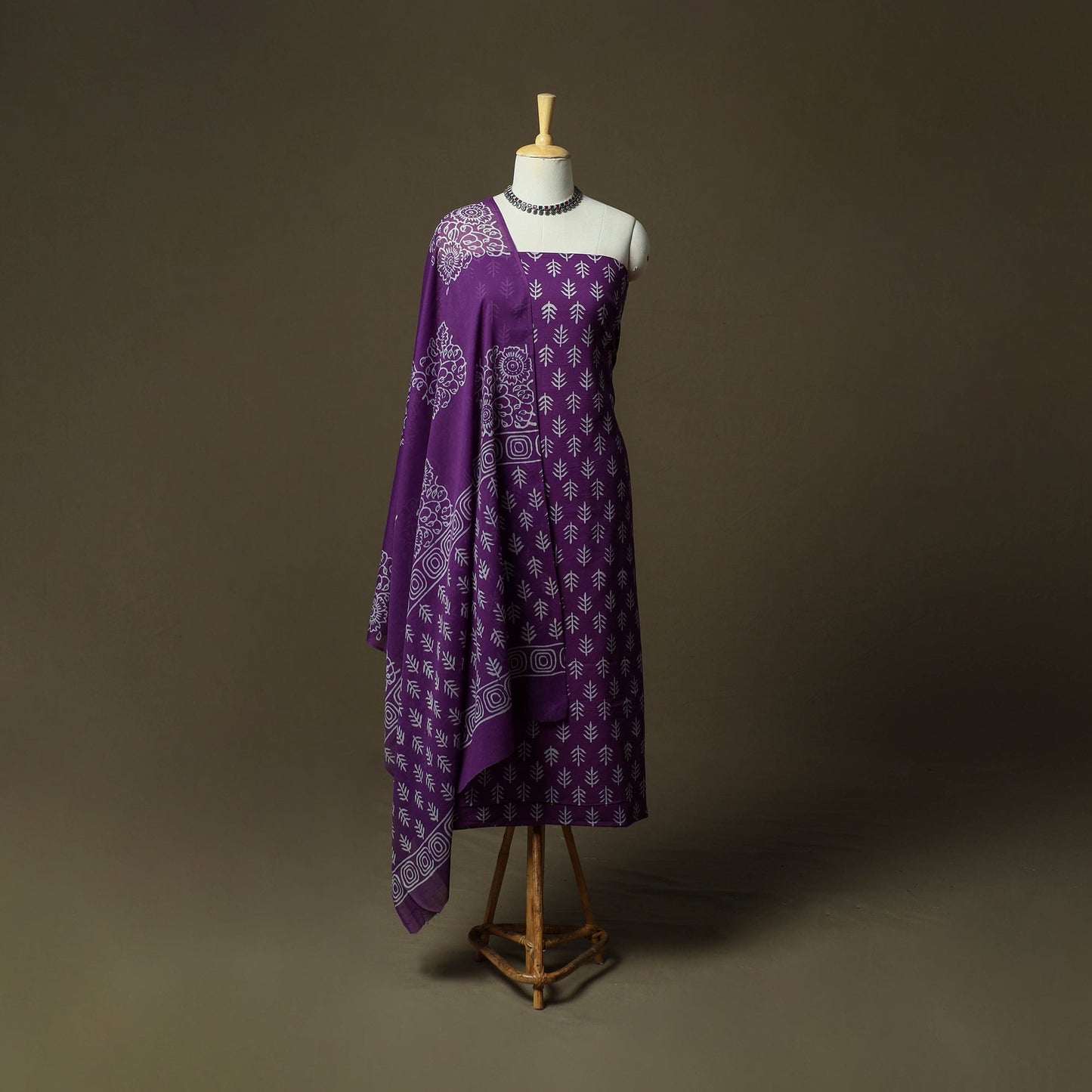 Hand block jaipur print cotton 3pc unstitched dress