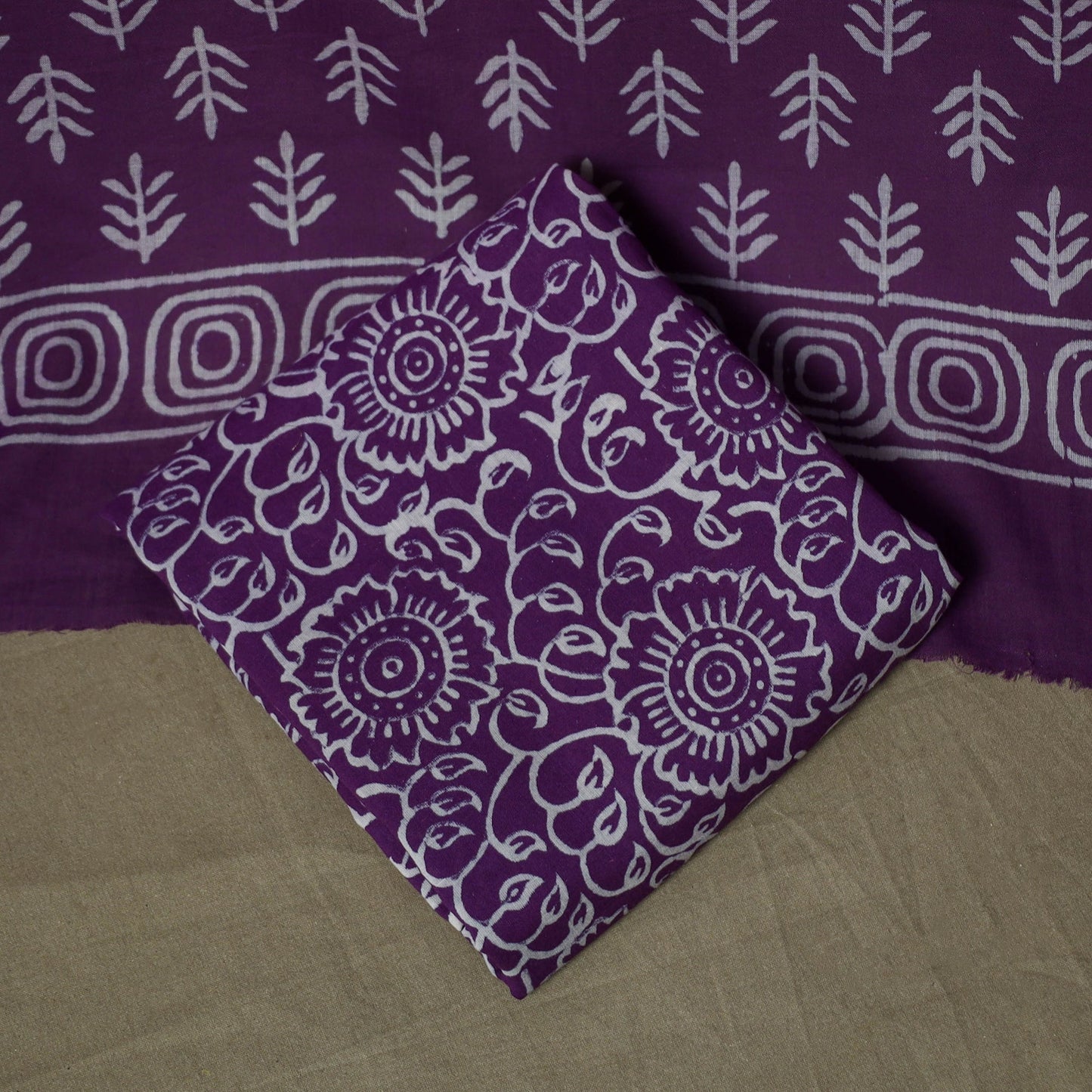 Hand block jaipur print cotton 3pc unstitched dress