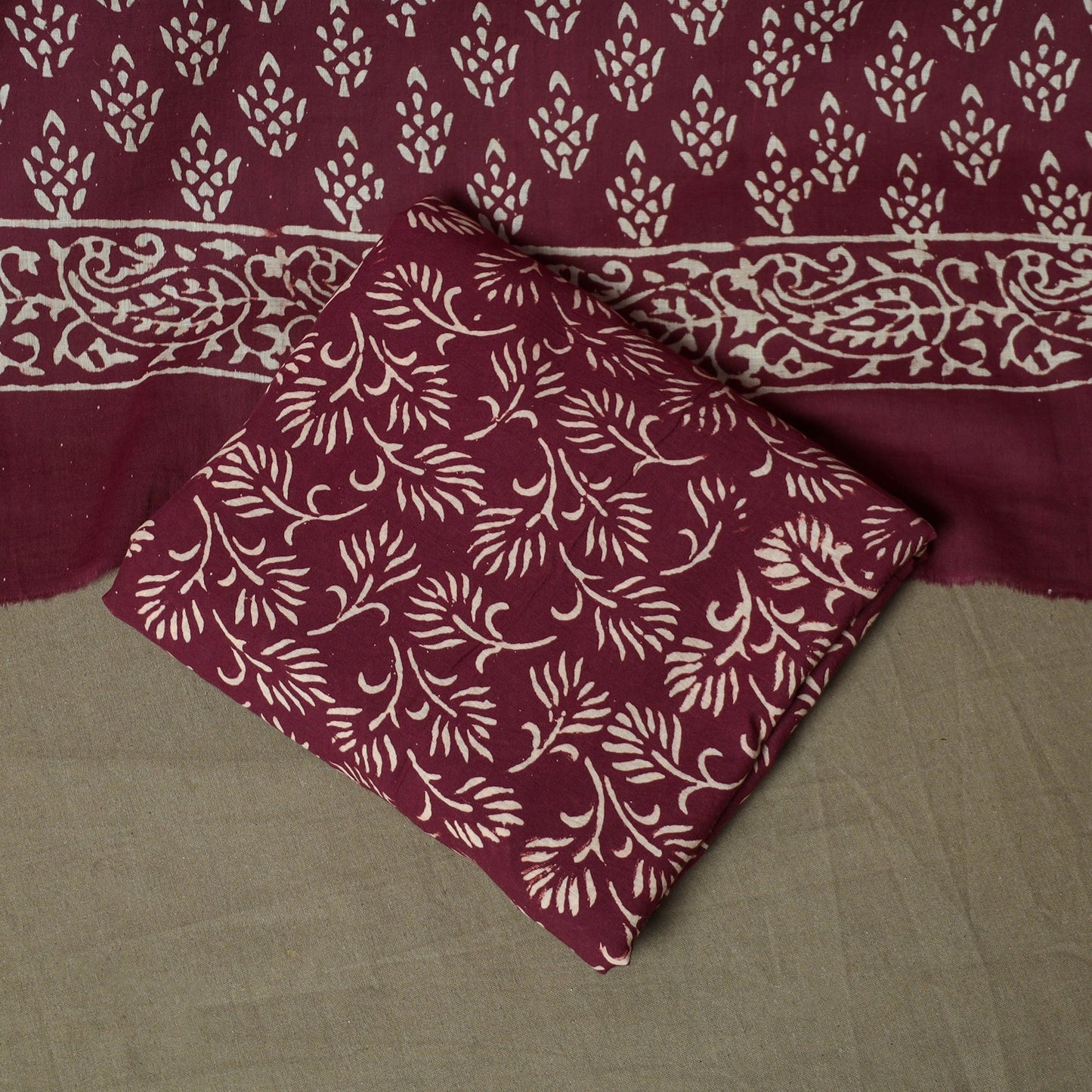 Hand block jaipur print cotton 3pc unstitched dress