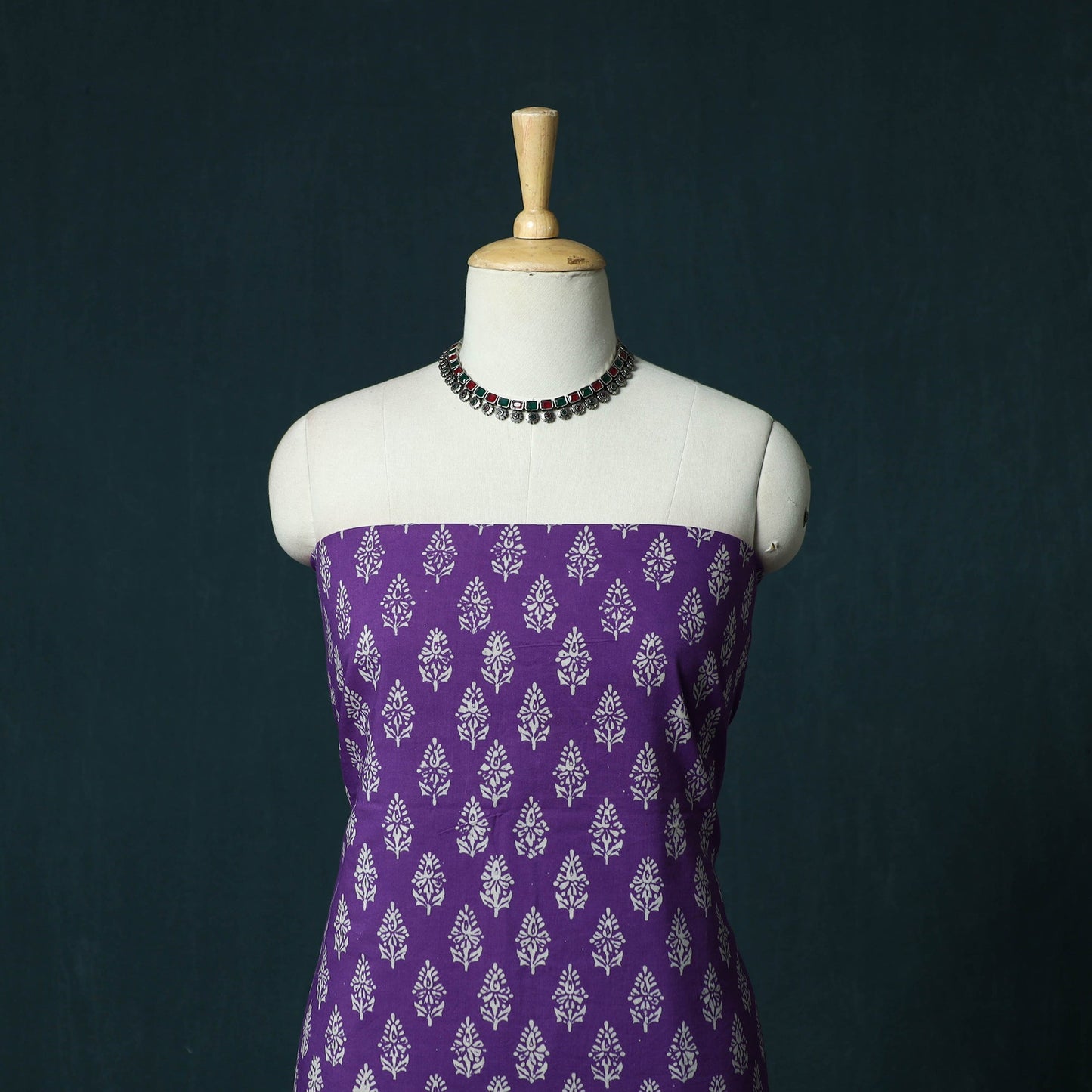 Hand block jaipur print cotton 3pc unstitched dress