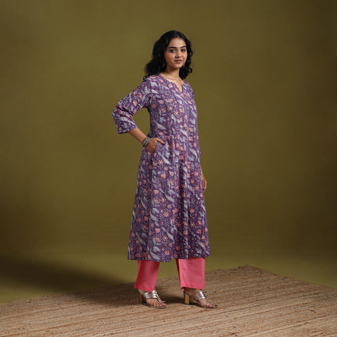 Hand cotton a-line sanganeri kurta for women 15