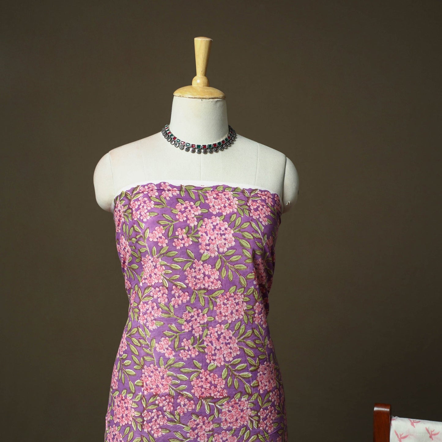Hand block print cotton sanganeri 3pc unstitched dress