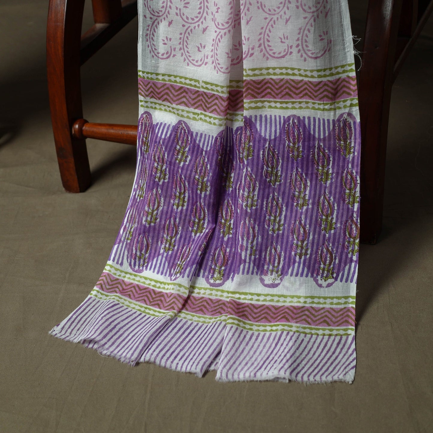 Hand block print cotton sanganeri 3pc unstitched dress