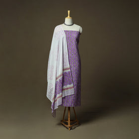 Hand block print cotton sanganeri 3pc unstitched dress