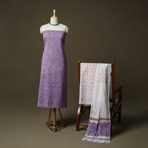 Hand block print cotton sanganeri 3pc unstitched dress