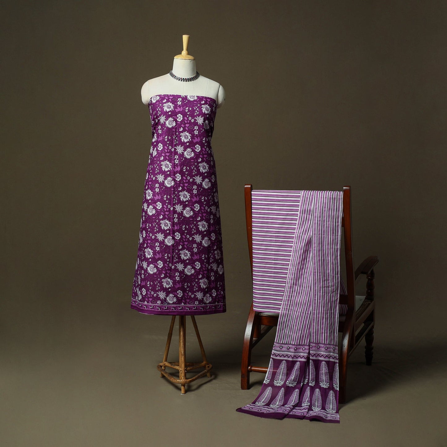 Hand block print cotton sanganeri 3pc unstitched dress