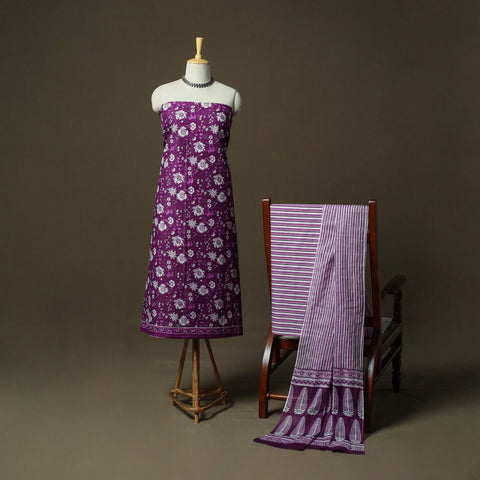 Hand block print cotton sanganeri 3pc unstitched dress