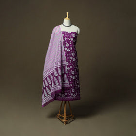 Hand block print cotton sanganeri 3pc unstitched dress