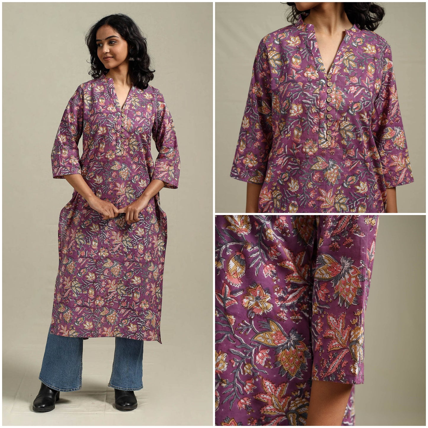 Hand cotton straight sanganeri kurta for women 13