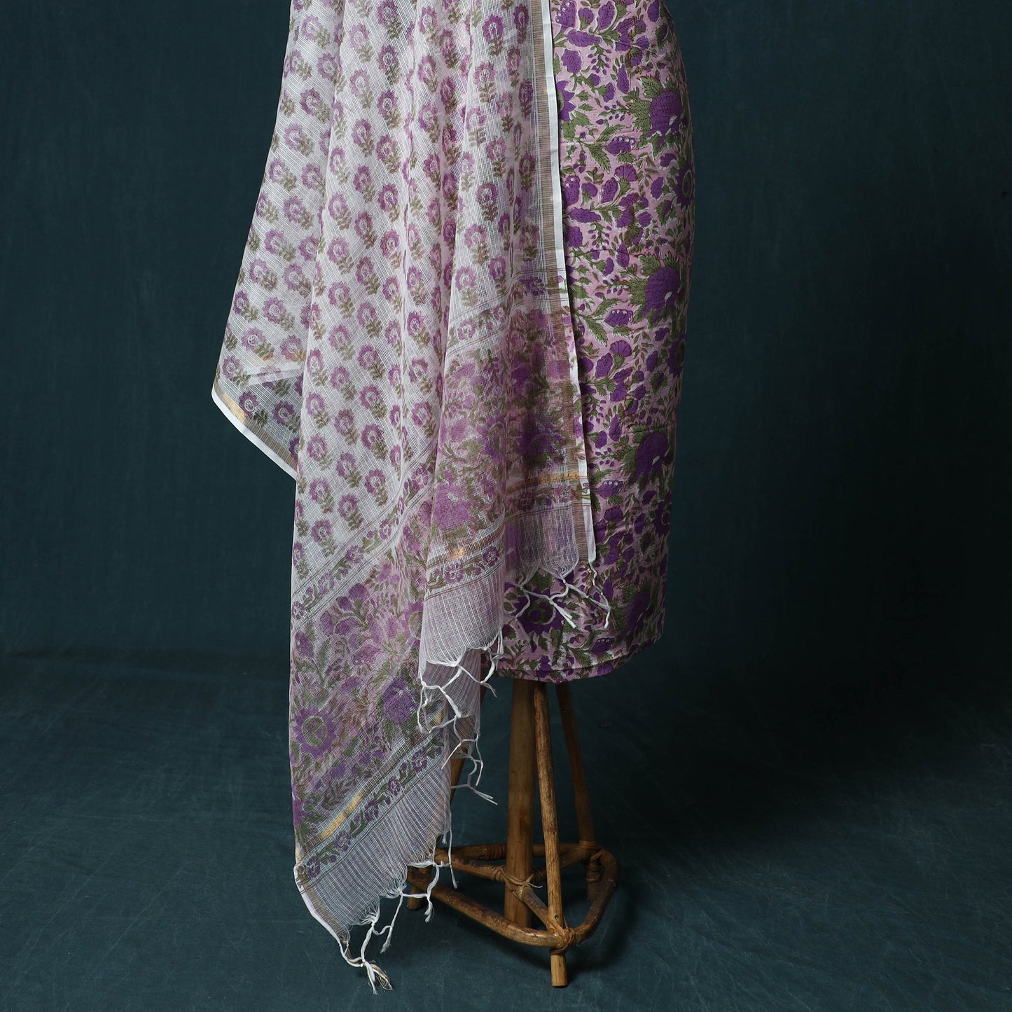 Hand block print sanganeri cotton 3pc unstitched dress