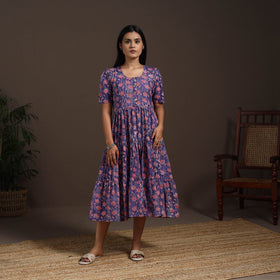 Purple - hand tiered sanganeri dress 01 - handcrafted