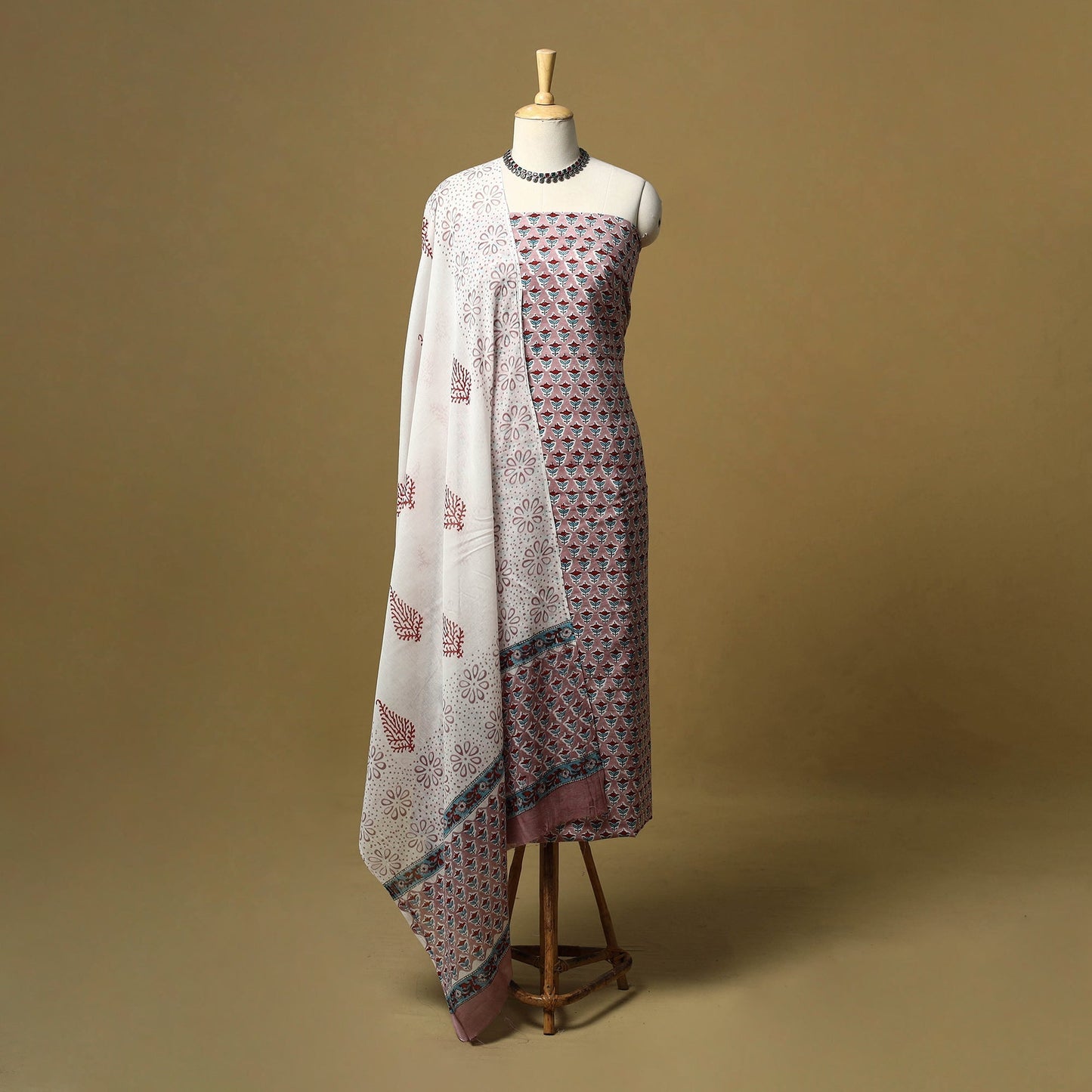 Hand sanganeri cotton 3pc unstitched dress material 01