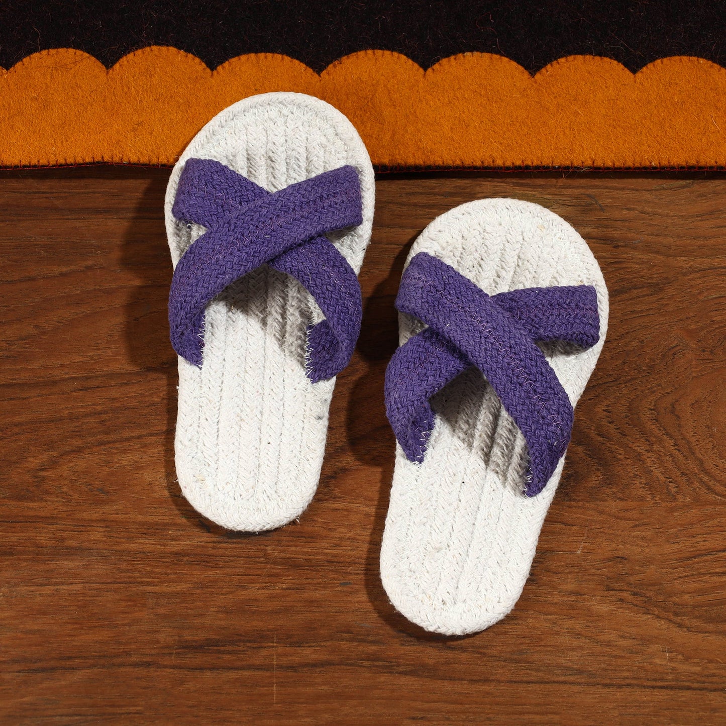 Purple Hand Braided Cotton Stitched Home Slipper