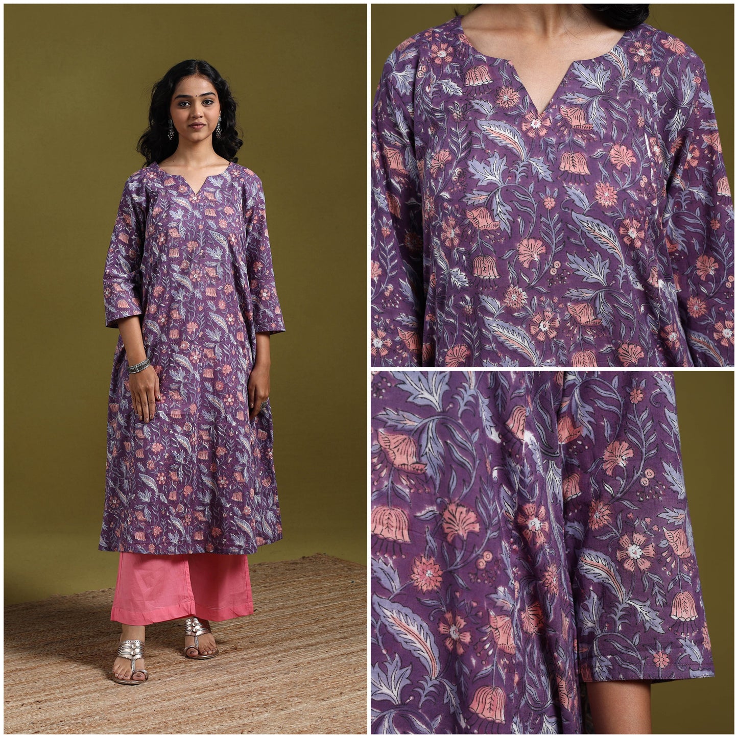 Hand cotton a-line sanganeri kurta for women 15