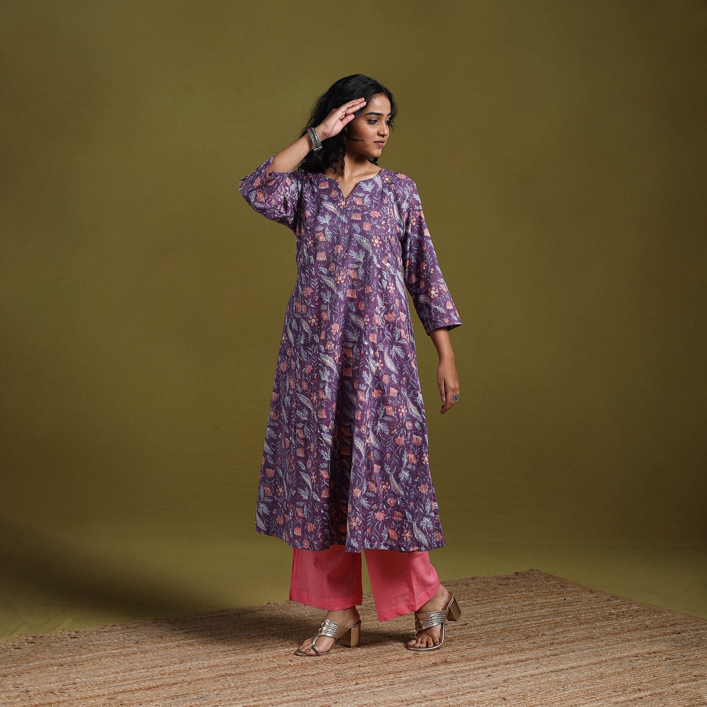 Hand cotton a-line sanganeri kurta for women 15