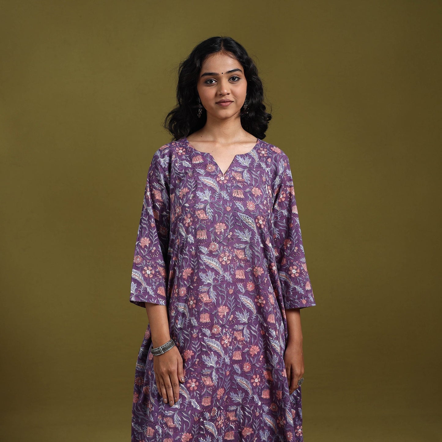 Hand cotton a-line sanganeri kurta for women 15
