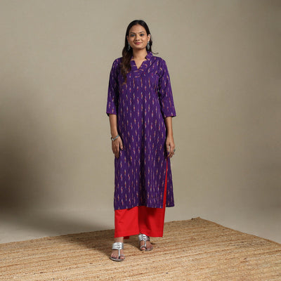 Purple - hand embroidered cotton straight pochampally ikat