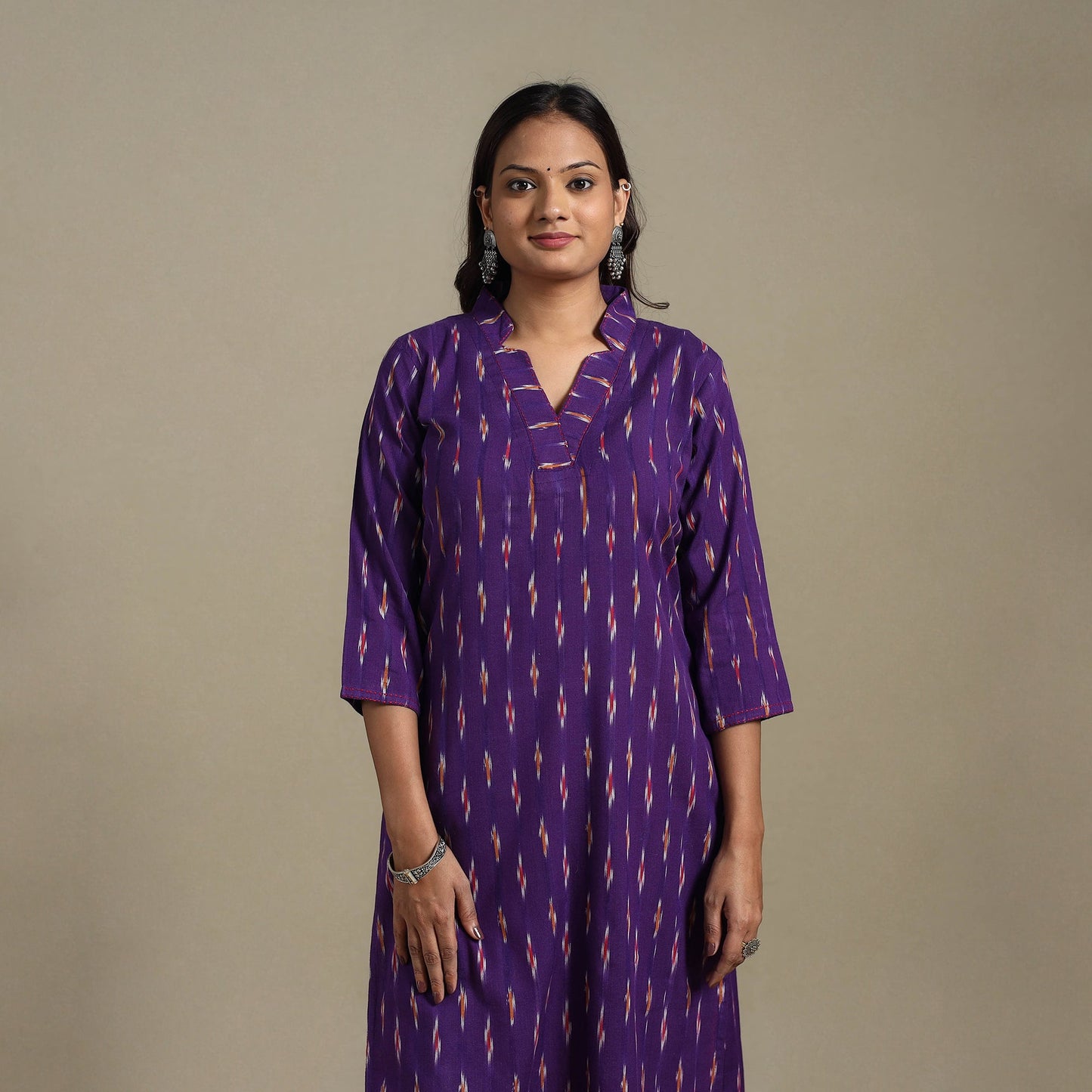 Purple - hand embroidered cotton straight pochampally ikat