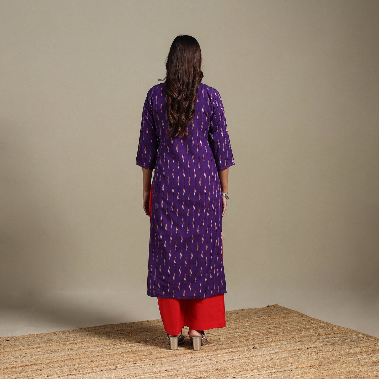 Purple - hand embroidered cotton straight pochampally ikat