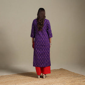 Purple - hand embroidered cotton straight pochampally ikat