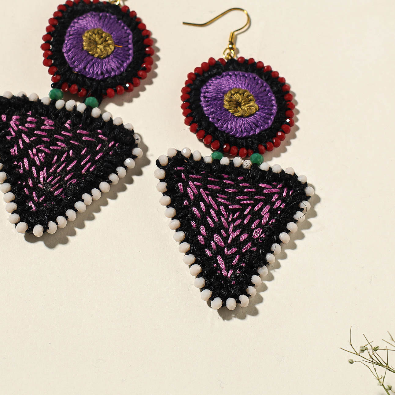 Buy Hand Embroidered Fabart Beadwork Earrings by Rangila Dhaga Online at iTokri.com