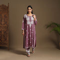 Purple Hand Embroidered Rayon Chikankari Kurta with Pant Set