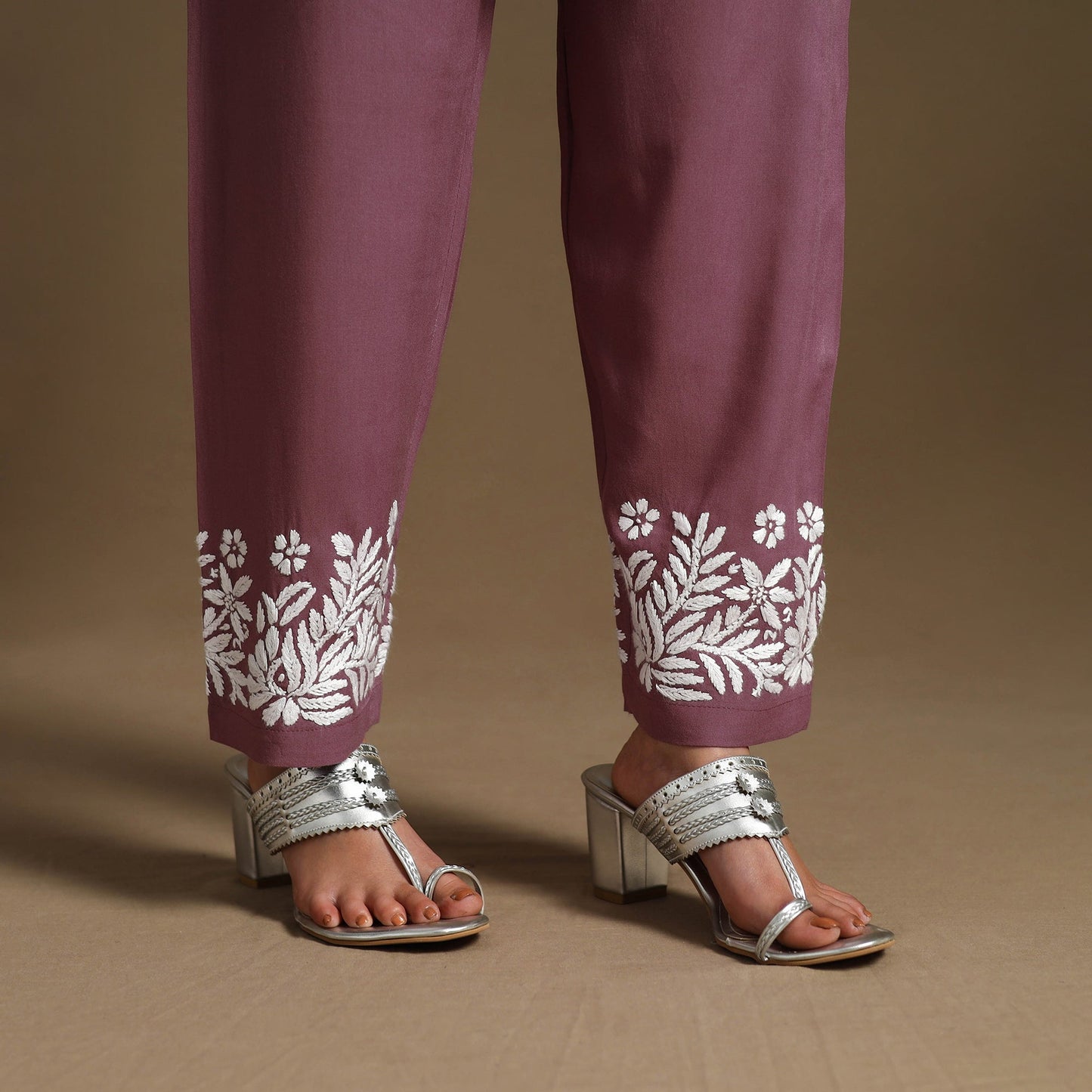 Purple Hand Embroidered Rayon Chikankari Kurta with Pant Set