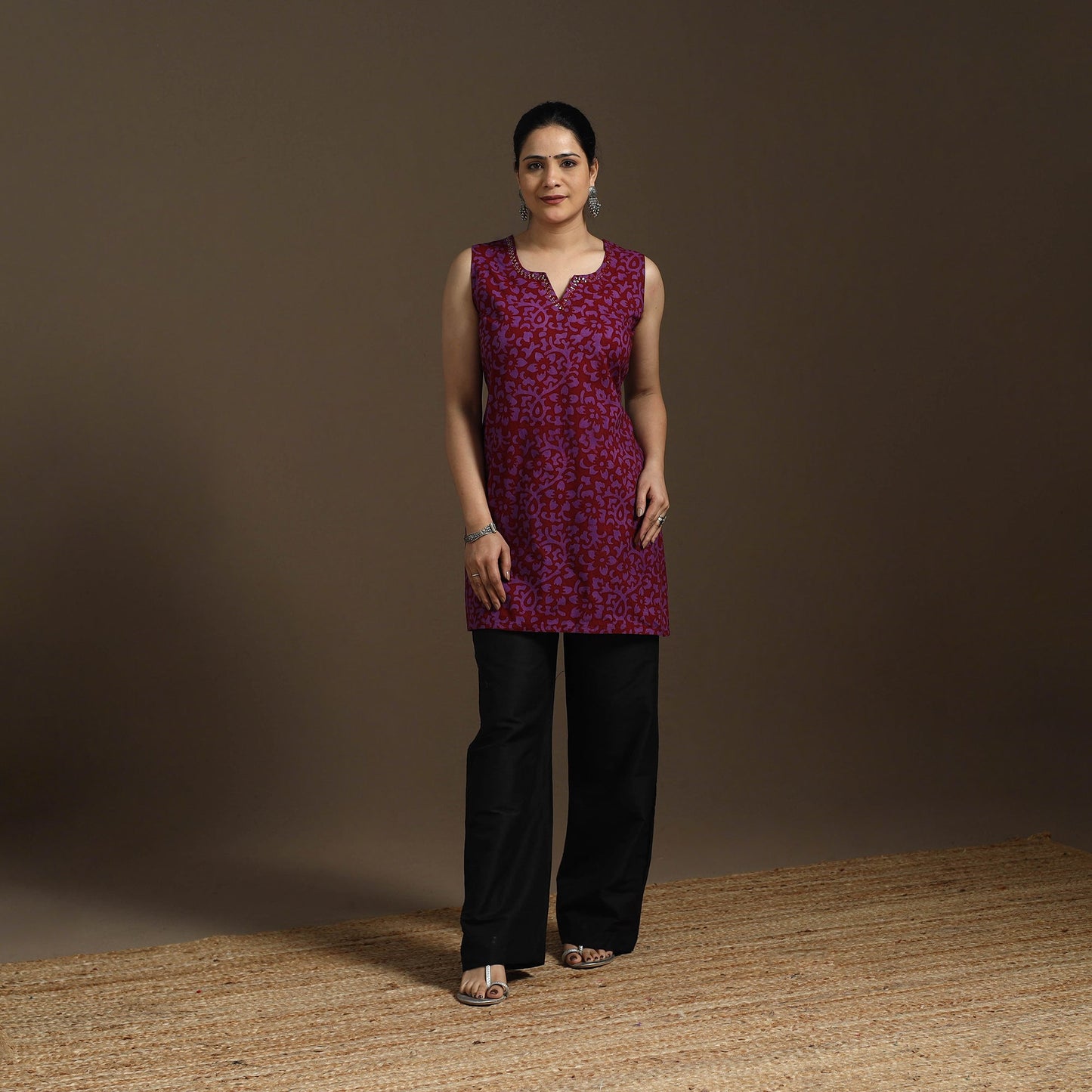 Hand embroidery cotton batik short kurta for women 07