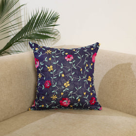 Purple Hand Embroidered Cushion Cover in Chanderi Silk