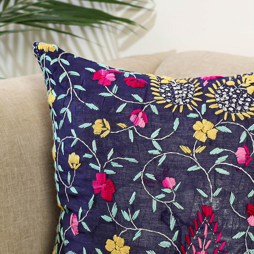Purple - hand embroidery cushion cover in chanderi silk 18