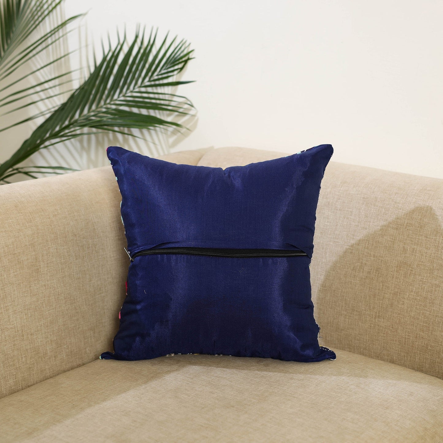 Purple - hand embroidery cushion cover in chanderi silk 18