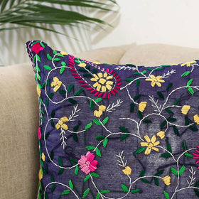 Purple Hand Embroidered Cushion Cover in Chanderi Silk