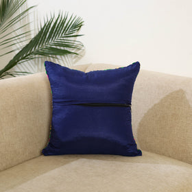 Purple Hand Embroidered Cushion Cover in Chanderi Silk