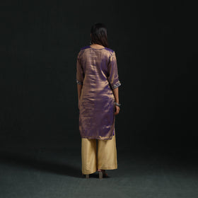 Hand embroidery fine tissue zari straight plain kurta