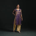 Hand embroidery fine tissue zari straight plain kurta