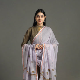 Purple - hand embroidery kota silk handloom kashida dupatta