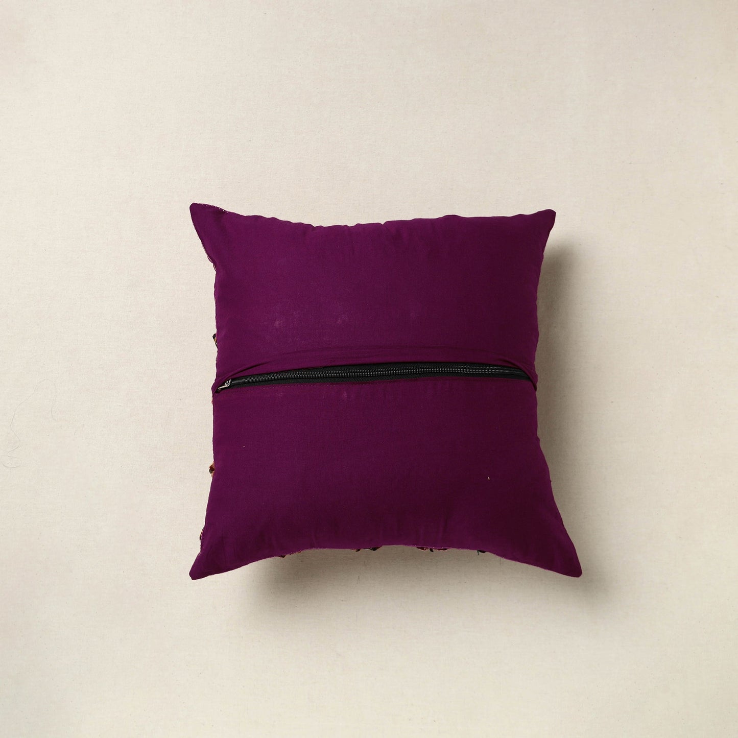 Purple - Hand Embroidered Phool Cushion Cover 05