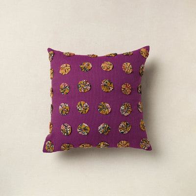 Purple - Hand Embroidered Phool Cushion Cover 05