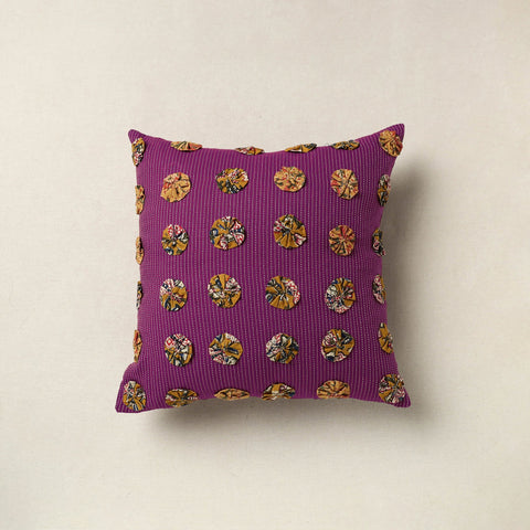 Purple - Hand Embroidered Phool Cushion Cover 05