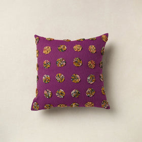 Purple - Hand Embroidered Phool Cushion Cover 05
