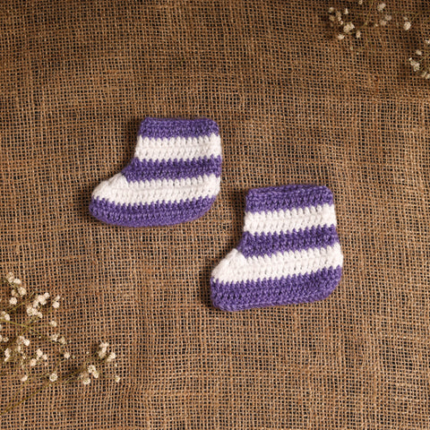 Purple - hand knitted woollen socks for kids (6-12 months)