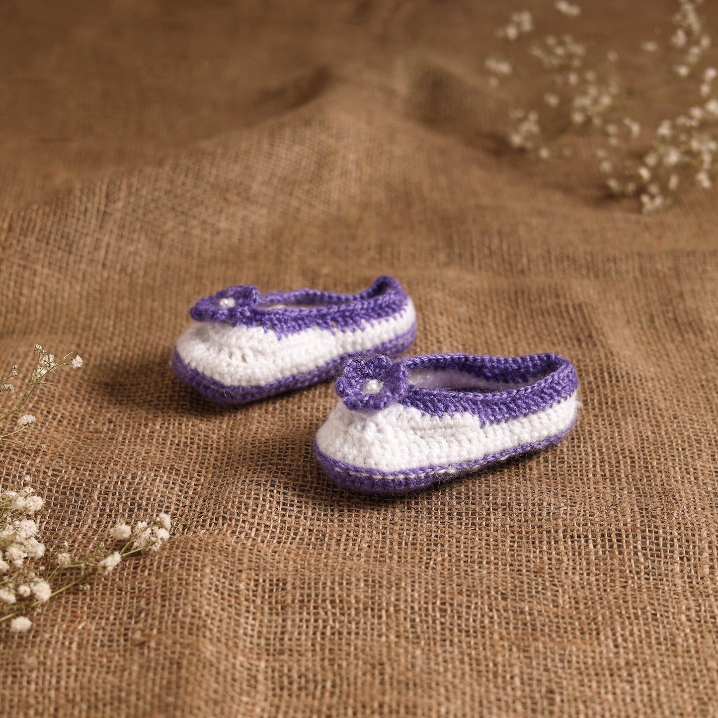 Purple - hand knitted woollen socks for kids (6-12 months)