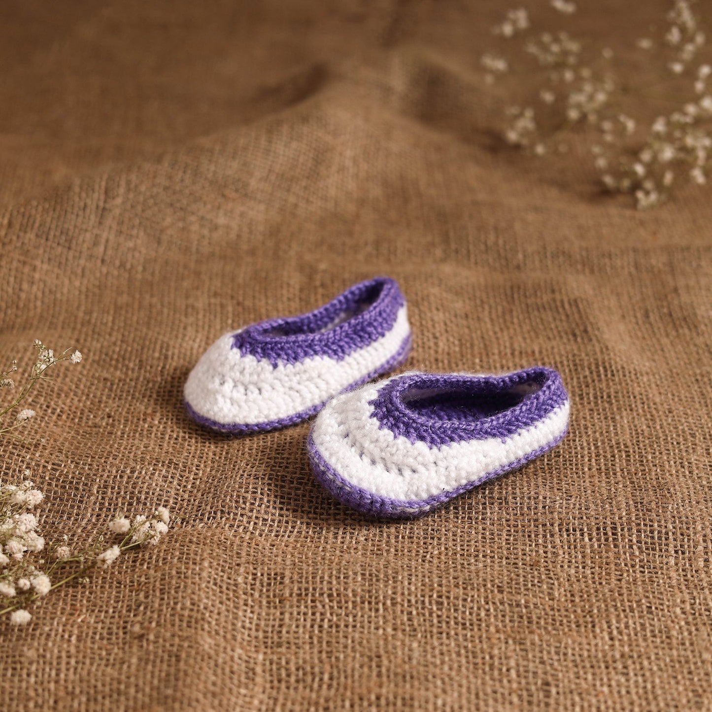 Purple - hand knitted woollen socks for kids (6-12 months)